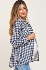 Navy Blue Plaid Flannel Maternity Top