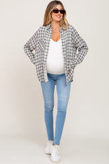 Grey Plaid Flannel Maternity Top