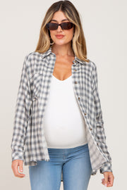 Grey Plaid Flannel Maternity Top