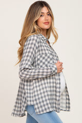 Grey Plaid Flannel Maternity Top