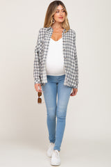 Grey Plaid Flannel Maternity Top