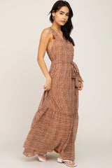 Mocha Animal Print Chiffon Maxi Dress