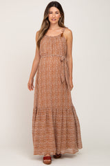 Mocha Animal Print Chiffon Maternity Maxi Dress