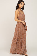 Mocha Animal Print Chiffon Maxi Dress