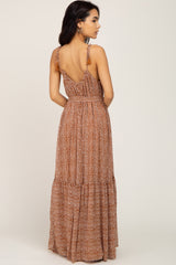 Mocha Animal Print Chiffon Maxi Dress