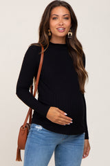 Black Mock Neck Long Sleeve Maternity Top