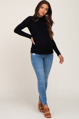 Black Mock Neck Long Sleeve Maternity Top