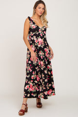 Black Floral Flutter Sleeve Maxi Dress