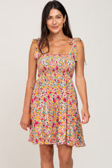 Magenta Floral Shoulder Tie Maternity Dress