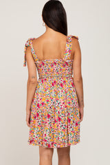 Magenta Floral Shoulder Tie Dress