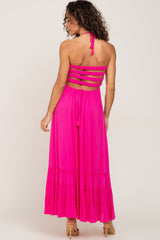 Fuchsia Smocked Caged Back Dress