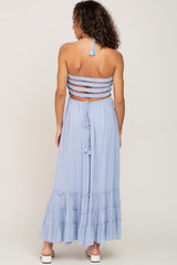 Light Blue Smocked Caged Back Dress