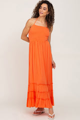 Orange Smocked Caged Back Dress