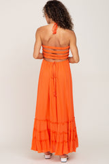 Orange Smocked Caged Back Dress