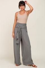 Olive High Waist Tie Front Wide Pants