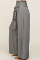 Olive High Waist Tie Front Wide Pants