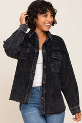 Black Corduroy Maternity Shirt Jacket