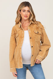 Camel Corduroy Maternity Shirt Jacket