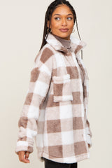 Mocha Plaid Fuzzy Shirt Jacket