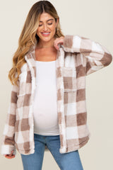 Mocha Plaid Fuzzy Maternity Shirt Jacket