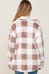 Mocha Plaid Fuzzy Maternity Shirt Jacket