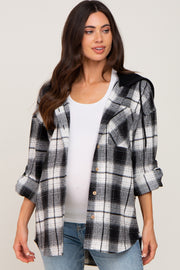 Black Plaid Hooded Maternity Shirt Jacket