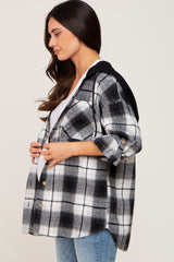 Black Plaid Hooded Maternity Shirt Jacket