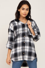 Black Plaid Hooded Maternity Shirt Jacket