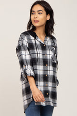 Black Plaid Hooded Shirt Jacket