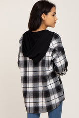 Black Plaid Hooded Shirt Jacket