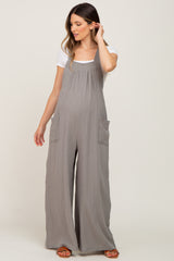 Olive Wide Leg Tie Back Maternity Overalls