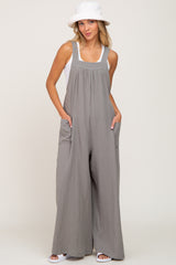 Olive Wide Leg Tie Back Overalls