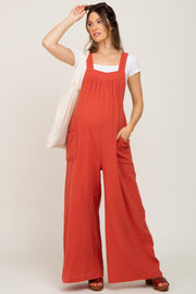 Rust Wide Leg Tie Back Maternity Overalls