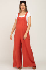 Rust Wide Leg Tie Back Maternity Overalls