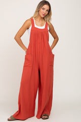 Rust Wide Leg Tie Back Overalls