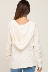 Ivory Fringe Trim Rib Knit Maternity Hoodie