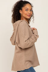 Mocha Fringe Trim Rib Knit Hoodie