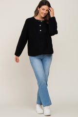 Black Open Knit Button Front Maternity Sweater