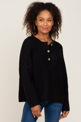 Black Open Knit Button Front Maternity Sweater