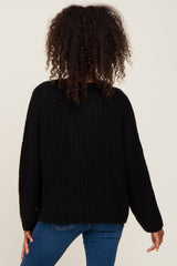 Black Open Knit Button Front Sweater