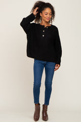 Black Open Knit Button Front Sweater