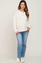 Ivory Open Knit Button Front Maternity Sweater