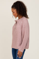 Mauve Open Knit Button Front Sweater