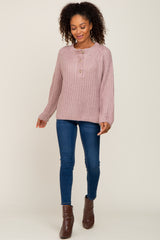 Mauve Open Knit Button Front Sweater