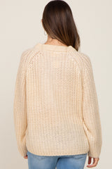 Beige Open Knit Button Front Maternity Sweater