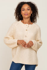 Beige Open Knit Button Front Maternity Sweater