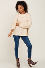 Beige Open Knit Button Front Sweater