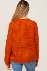 Rust Open Knit Button Front Maternity Sweater