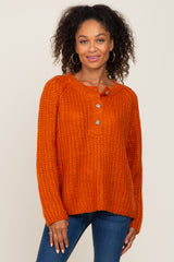 Rust Open Knit Button Front Maternity Sweater