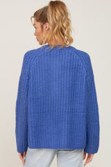 Blue Open Knit Button Front Sweater